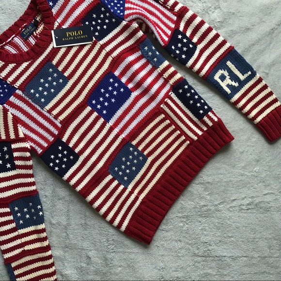 Polo Ralph Lauren Sweaters - NWT Polo Ralph Lauren American Flag Patchwork Intarsia Knit Sweater Patriotic XS